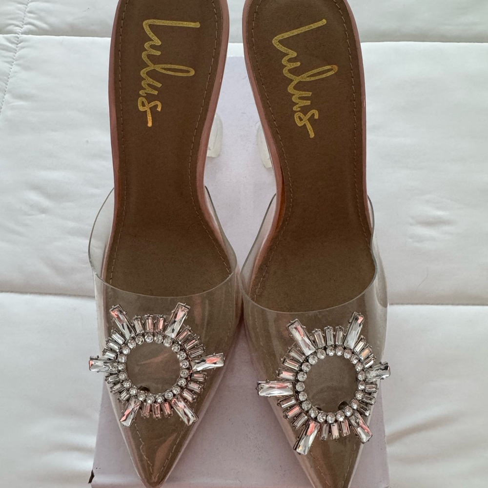 Lulu's Clear Heels with Silver Embellishments